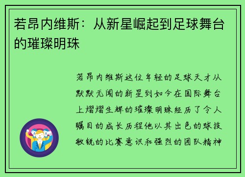 若昂内维斯：从新星崛起到足球舞台的璀璨明珠